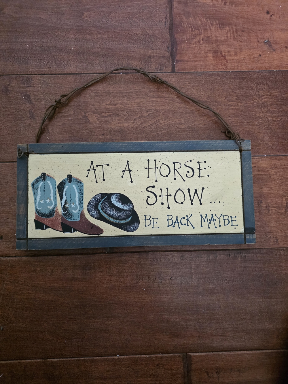 Rustic Blue and Tan 'At a Horse Show' Hanging Sign
